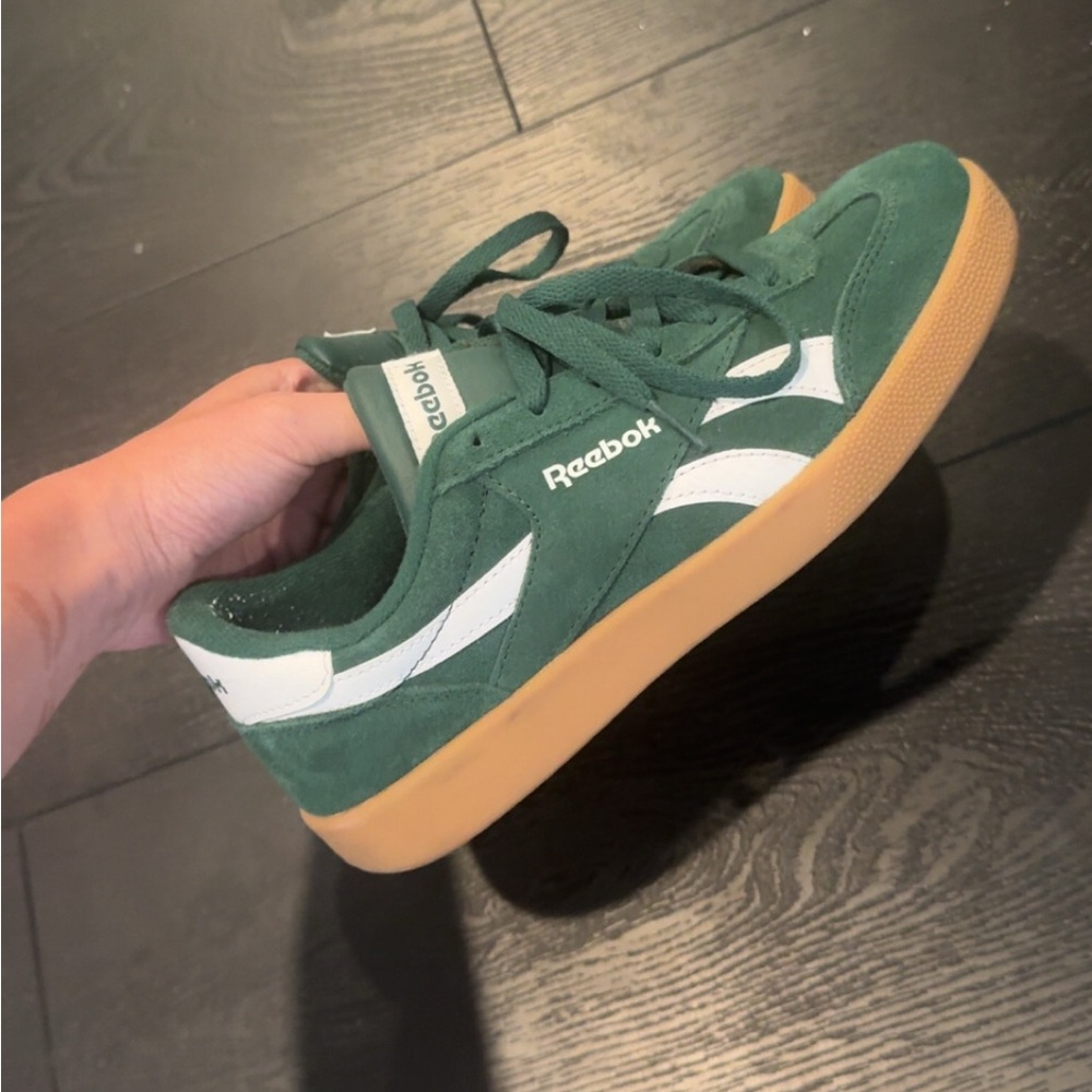Reebok Green and White Suede Sneakers